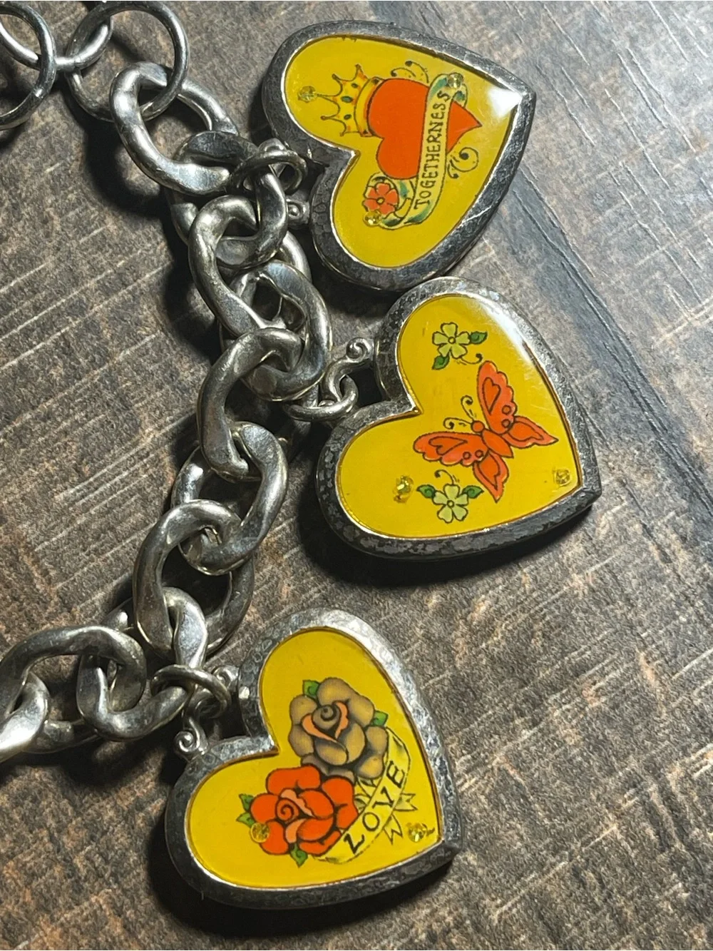 Brighton Yellow Heart Charm Bracelet with Colorful Floral & Bird Motifs